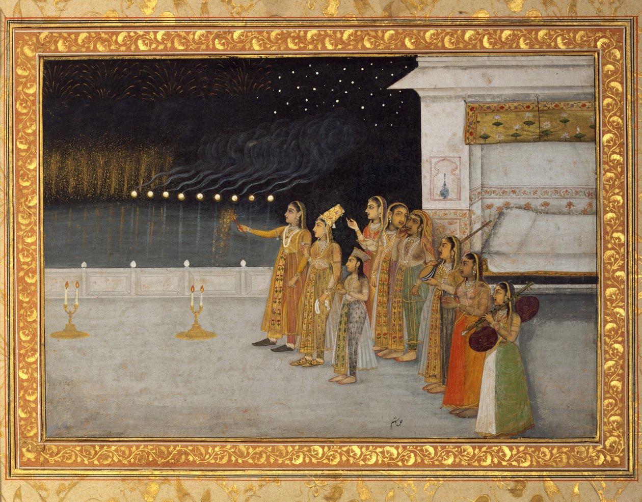 Şeb-i Bara gecesini kutlayan İmparator Harem Hanımları, 1725-50 (kağıt üzerinde opak wc ve altın) by Hashim