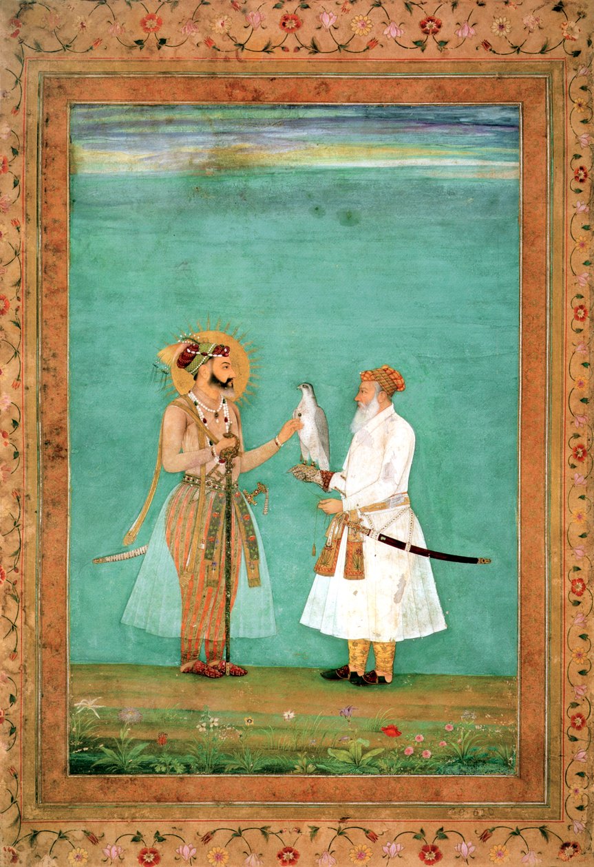 İmparator Shah Jahan ve şahinli yaşlı bir saray mensubu, c.1650 by Hashim Hashim