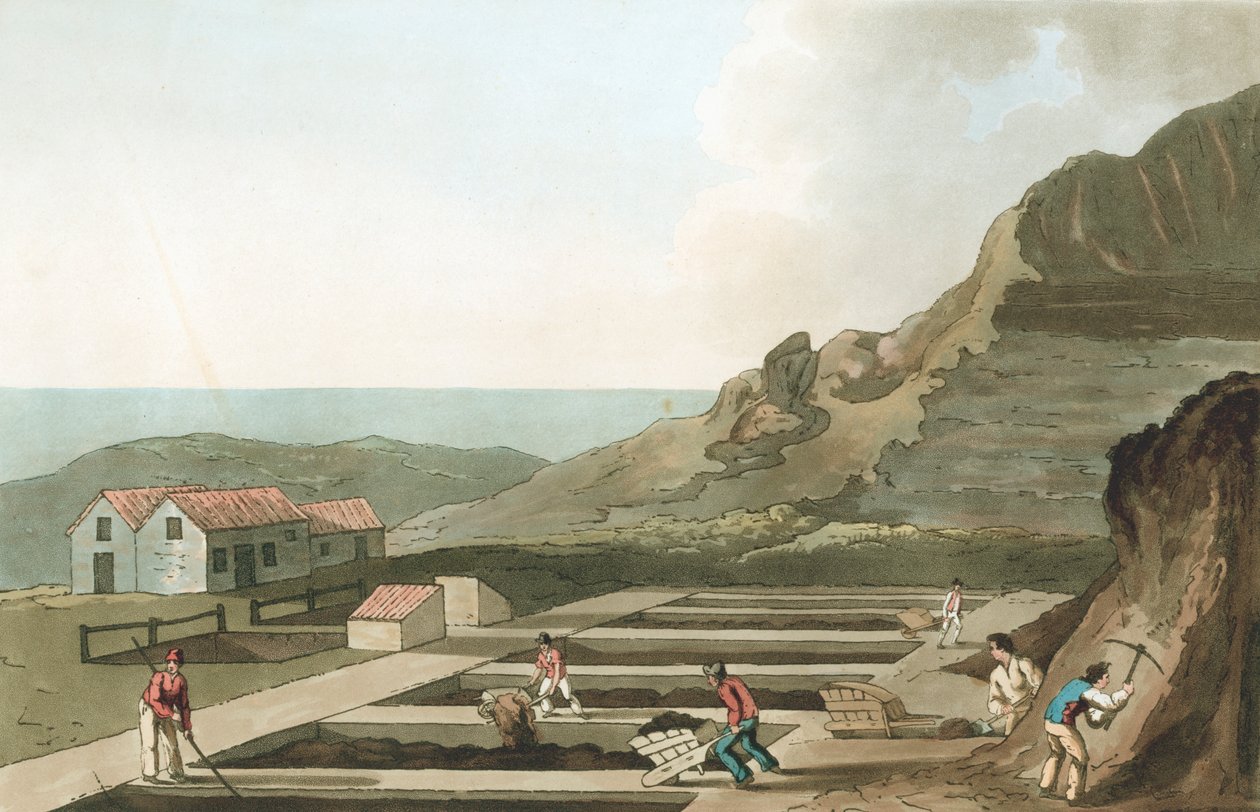 Whitby bölgesinde bir Şap çalışmalarının genel görünümü, Yorkshire, 1814 by Havell and Son