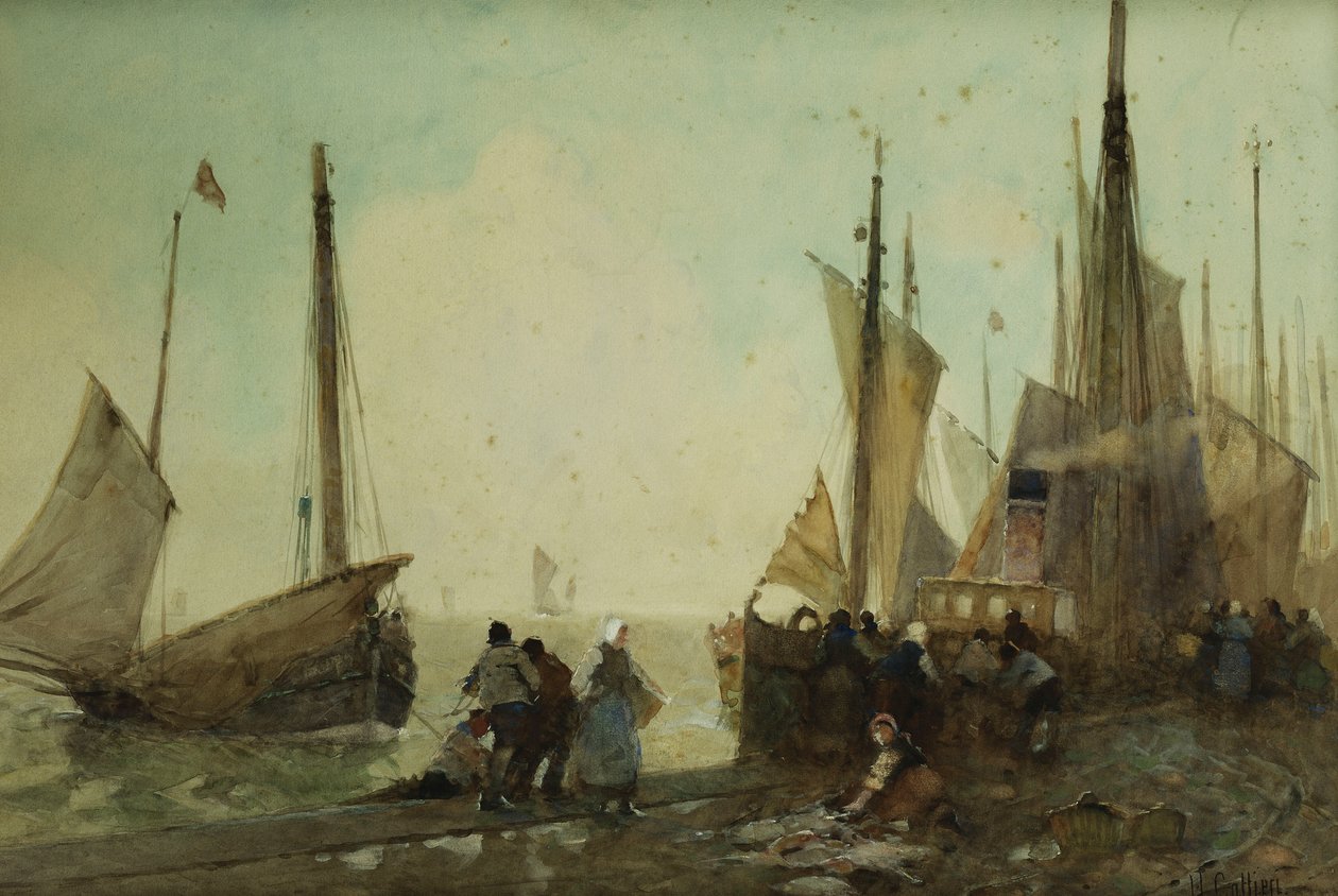 Rıhtımda Boşaltma Balıkçı Tekneleri, Brittany, by Hector Caffieri