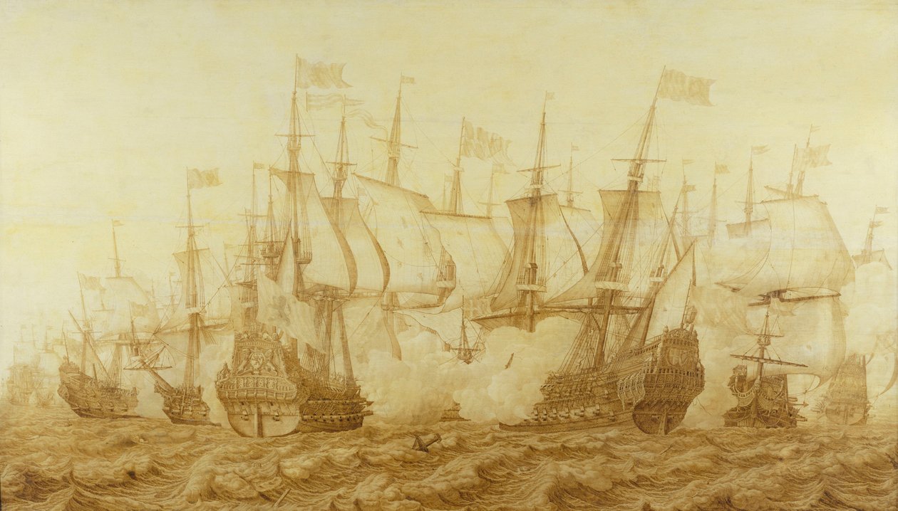 Gabbard Savaşı, 2 Haziran 1653, c.1653 (panel üzerine grisaille) by Heerman Witmont