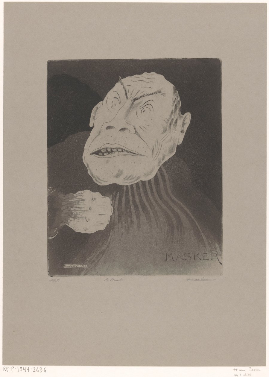 De bruut (nesne üzerinde orijinal başlık) Masker (nesne üzerinde orijinal seri başlığı) by Hein von Essen (signed by artist)