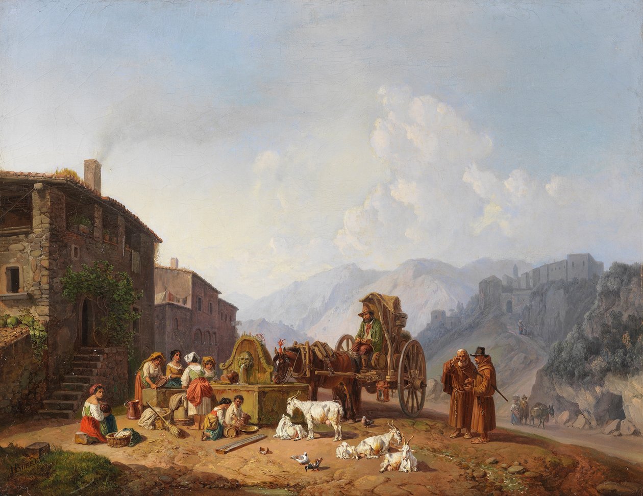 Heinrich Bürkel İtalyan dağlarındaki köy çeşmesinde by Heinrich Burkel