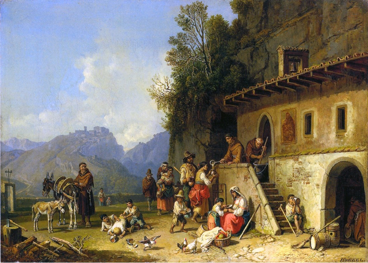 Yoksulları besleyen rahipler, İtalya, 1864-65 by Heinrich Burkel
