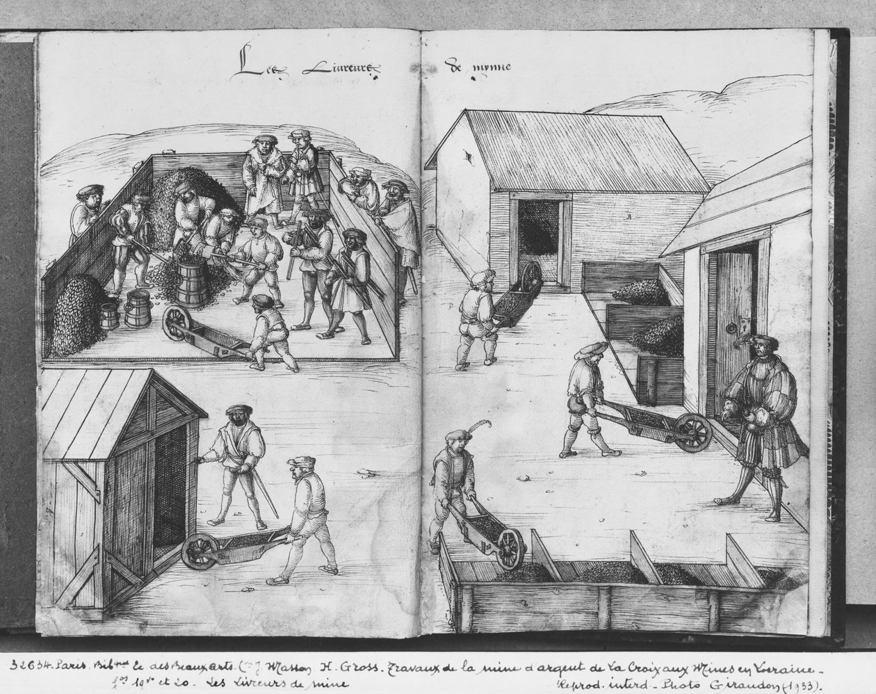 La Croix-aux-Mines, Lorraine, fol.19v ve fol.20r gümüş madeni, cevher teslimi, c.1530 (kağıt üzerinde kalem ve mürekkep ve tuvalet) by Heinrich Gross or Groff