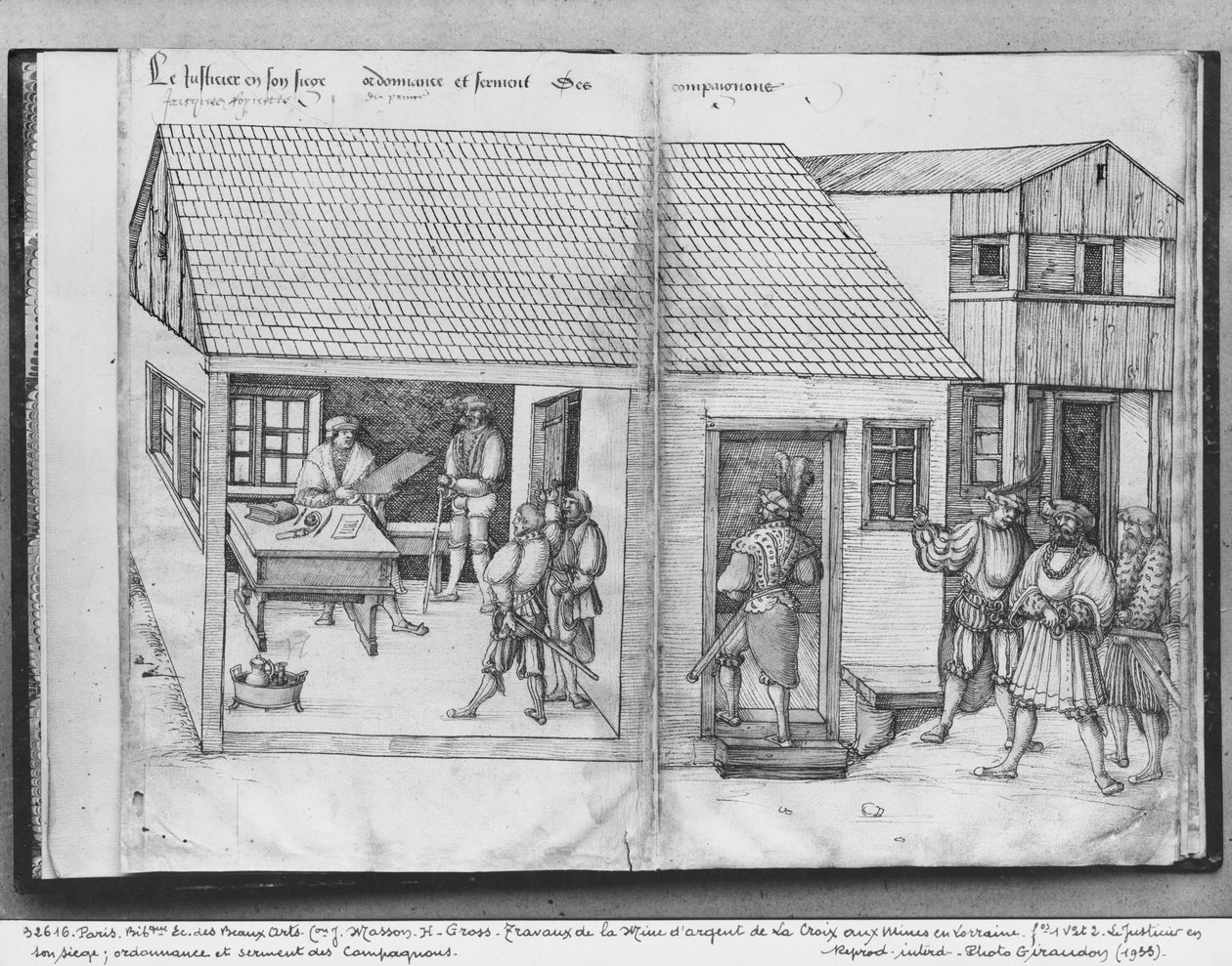 La Croix-aux-Mines gümüş madeni, Lorraine, fol.1v ve fol.2, madenlerin hakimi, yoldaşların fermanı ve yemini, c.1530 (kağıt üzerinde kalem ve mürekkep ve tuvalet) by Heinrich Gross or Groff
