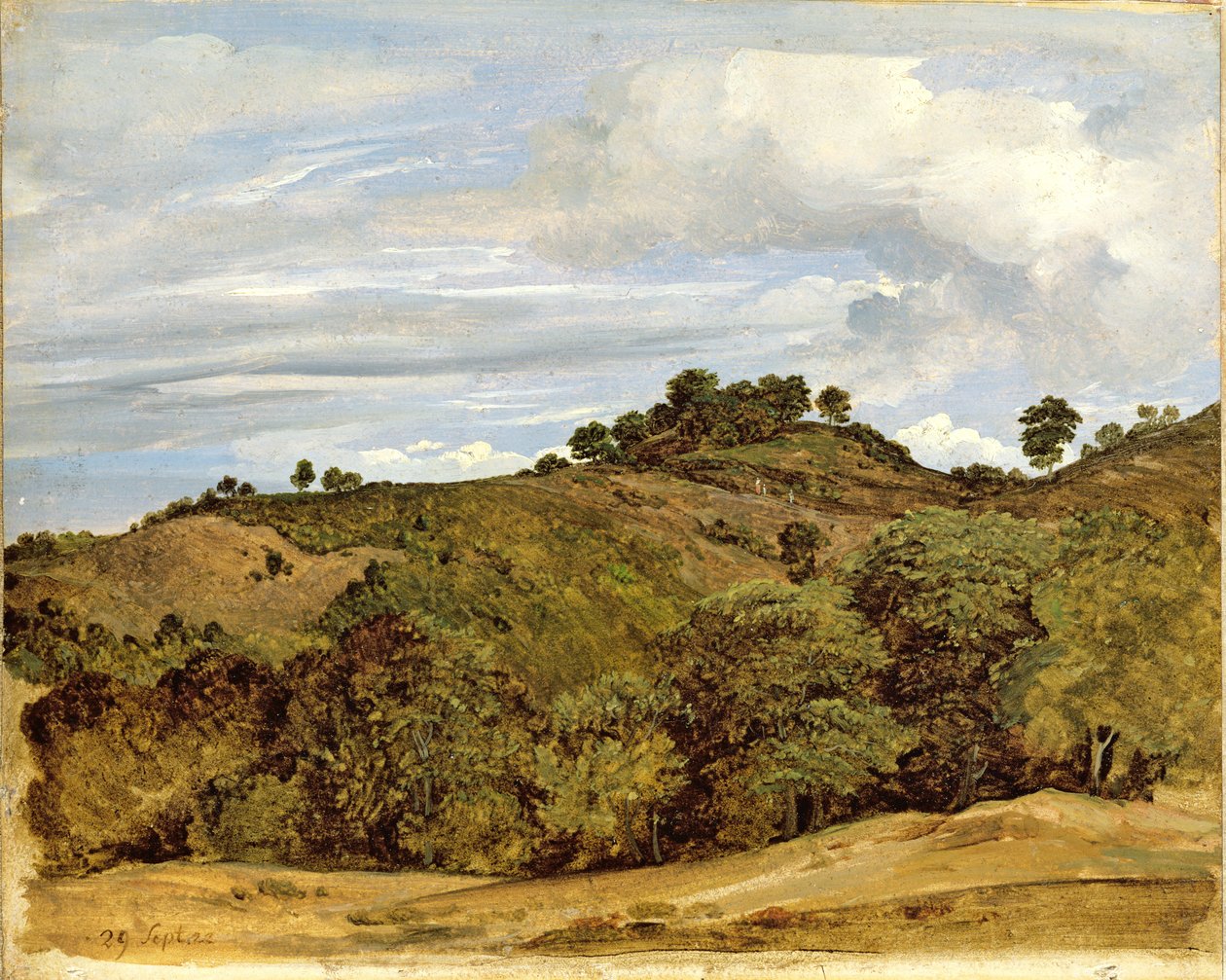 Olevano yakınlarındaki manzara, 1822 (tuval üzerine kağıt üzerine yağlı boya) by Heinrich Reinhold