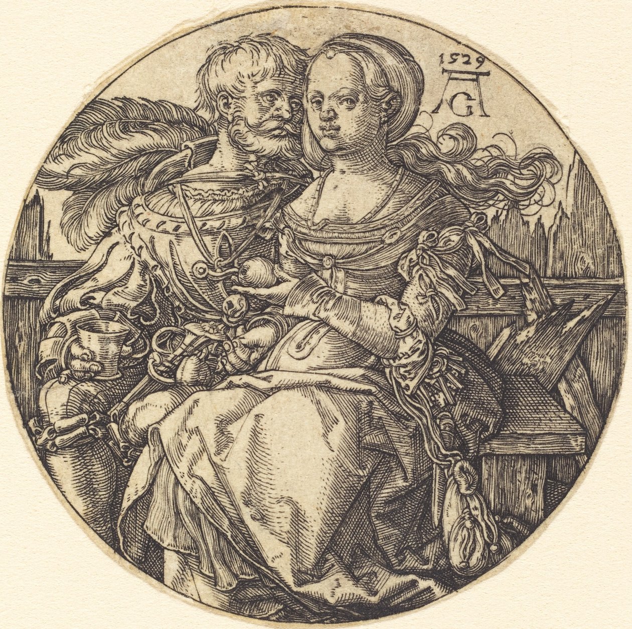 Oturan Bir Çift Aşık, 1529. by Heinrich Aldegrever