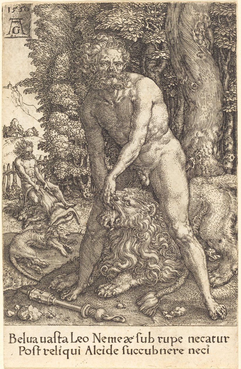 Nemea Aslanını Öldüren Herkül, 1550. by Heinrich Aldegrever