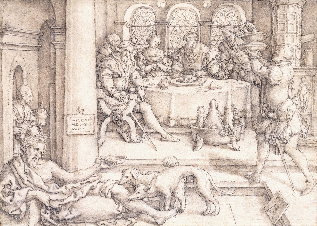 Lazarus Dalış Masasından Kırıntılar İçin Yalvarıyor, 1552 by Heinrich Aldegrever