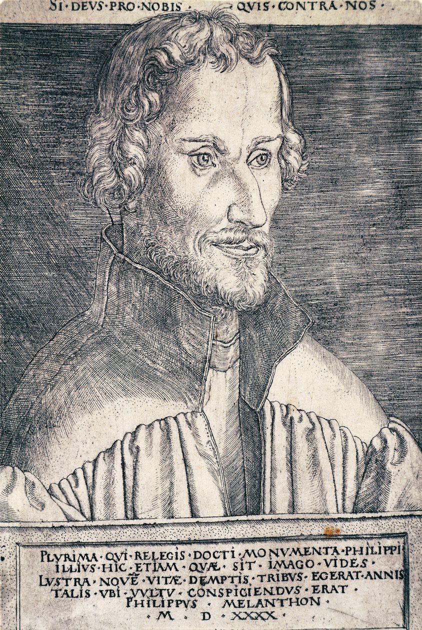 Alman hümanist ve ilahiyatçı Philip Melanchthon veya Philipp Schwarzerd'in (1497-1560) portresi, Heinrich Aldegrever'in gravürü (1502-ca 1561) by Heinrich Aldegrever