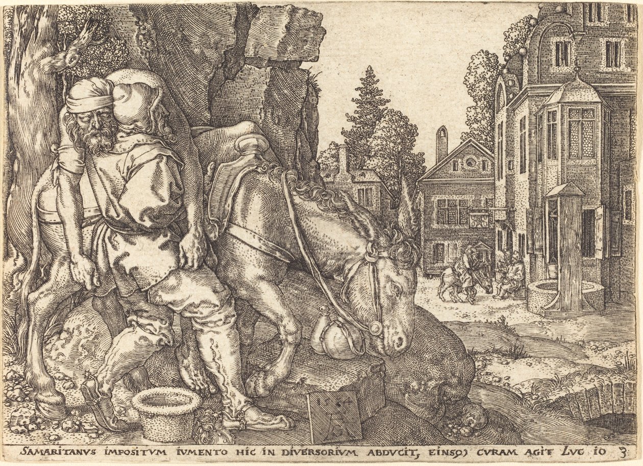 İyi Samiriyeli Yolcuyu Katıra Bindiriyor by Heinrich Aldegrever