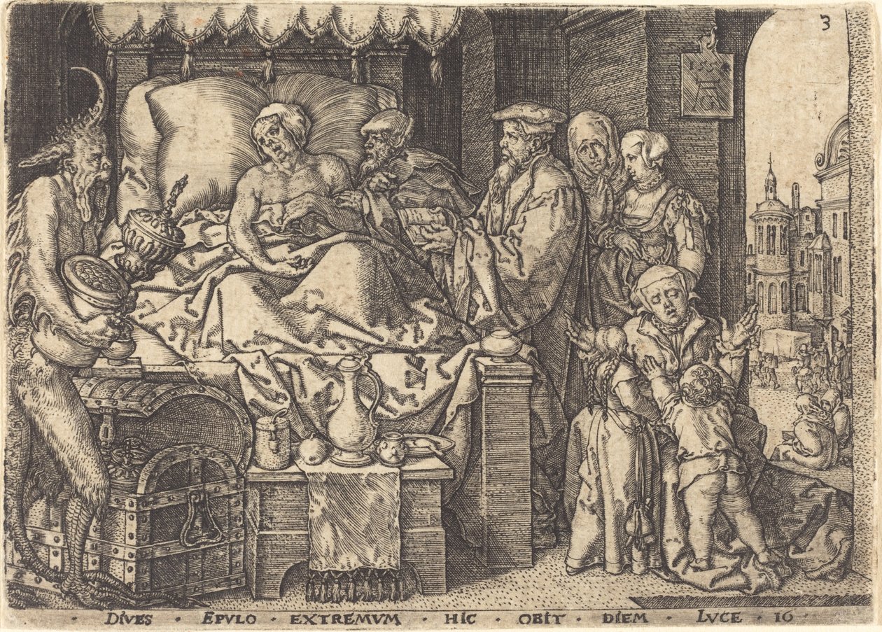 Ölüm Yatağındaki Zengin Adam, 1554. by Heinrich Aldegrever