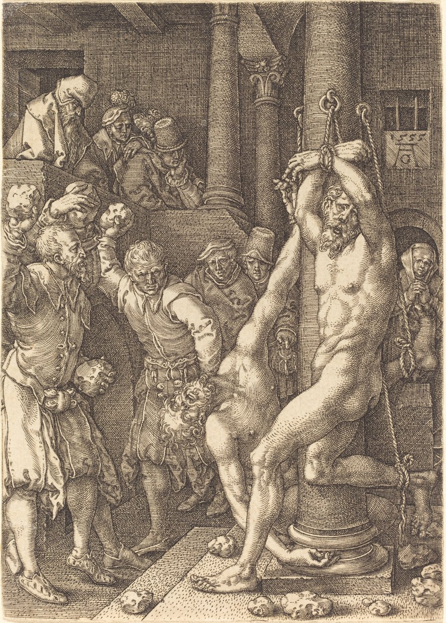 Halk Tarafından Taşlanan İki İhtiyar, 1555. by Heinrich Aldegrever