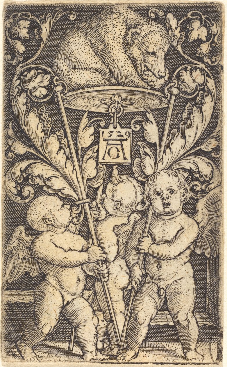 Üç Aşk Tanrısı ve Bir Ayı, 1529. by Heinrich Aldegrever