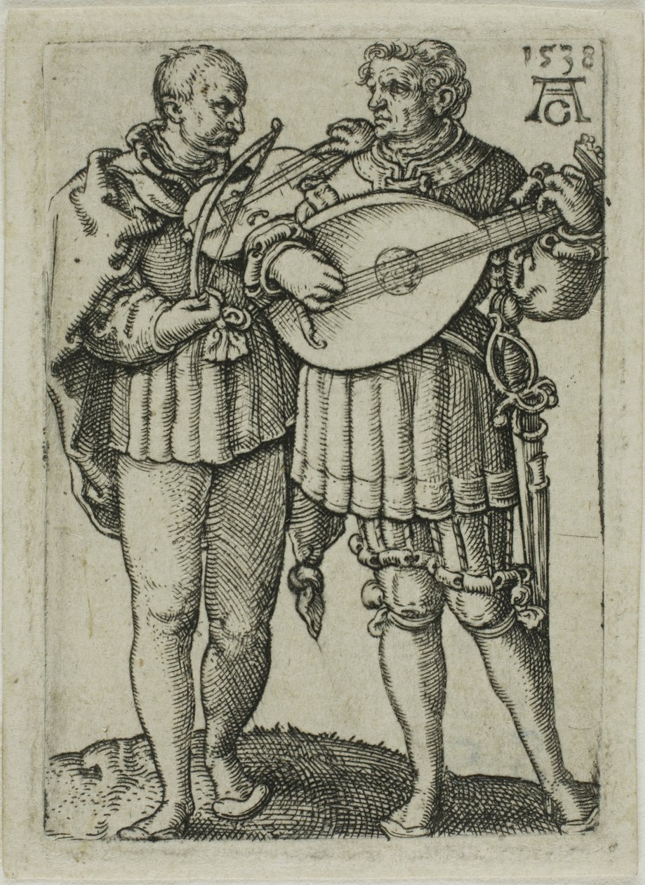 Keman ve Ud Çalan İki Müzisyen, Küçük Düğün Dansçılarından bir tabak by Heinrich Aldegrever