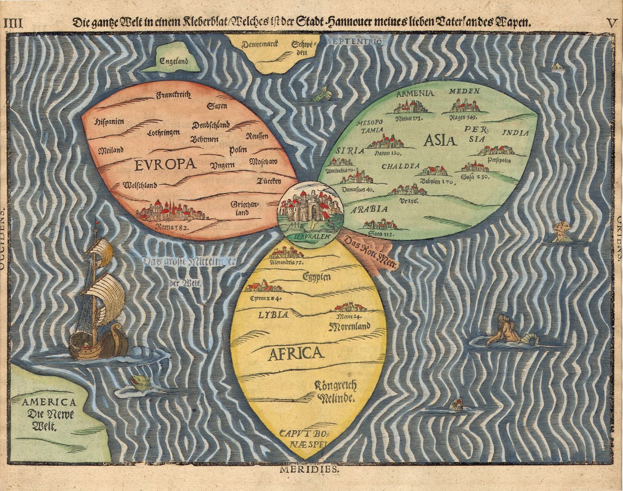 Dünyanın merkezinde Kudüs bulunan üç kıta, 1581 by Heinrich Bünting