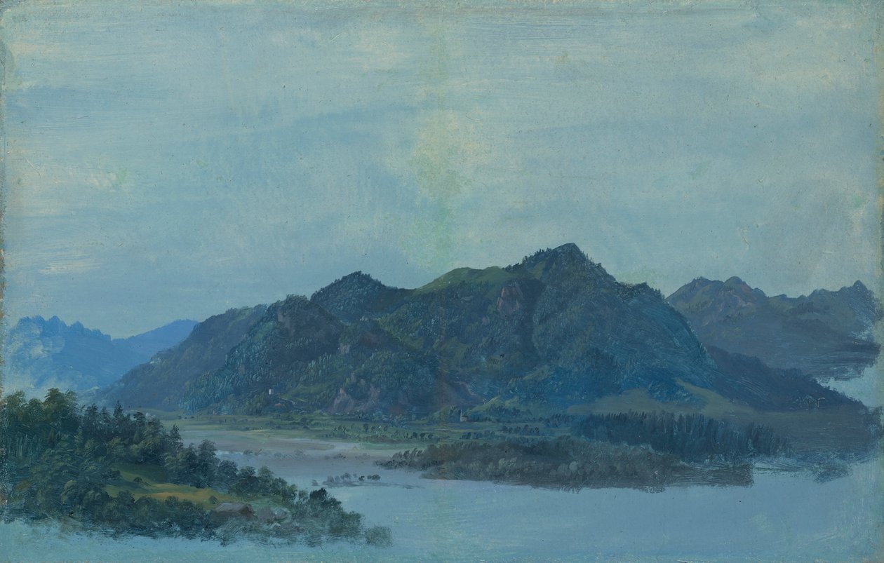 Arka planda Falkenstein Kalesi ve Kaiser Dağları ile Flintsbach yakınlarındaki Inn Vadisi by Heinrich Burkel