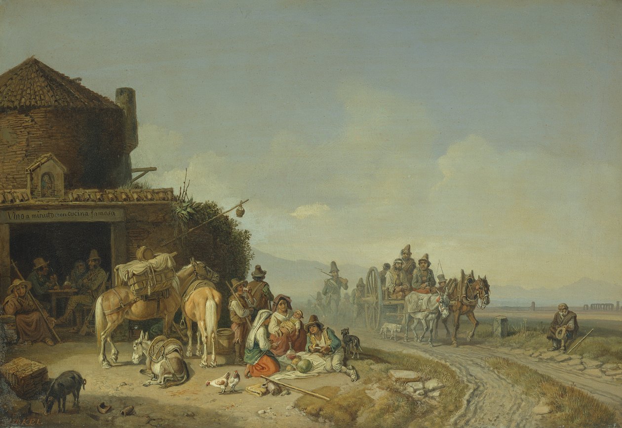 Yol Kenarındaki Bir Handan Önce Gezginler by Heinrich Burkel