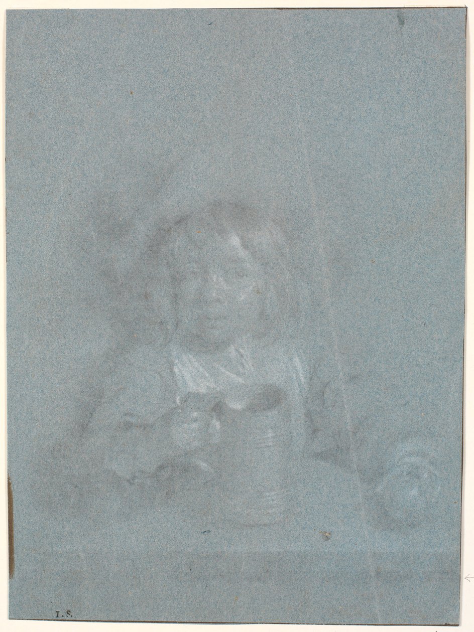 Elinde elma ve kupa olan bir masada bir çocuk by Heinrich Dittmers