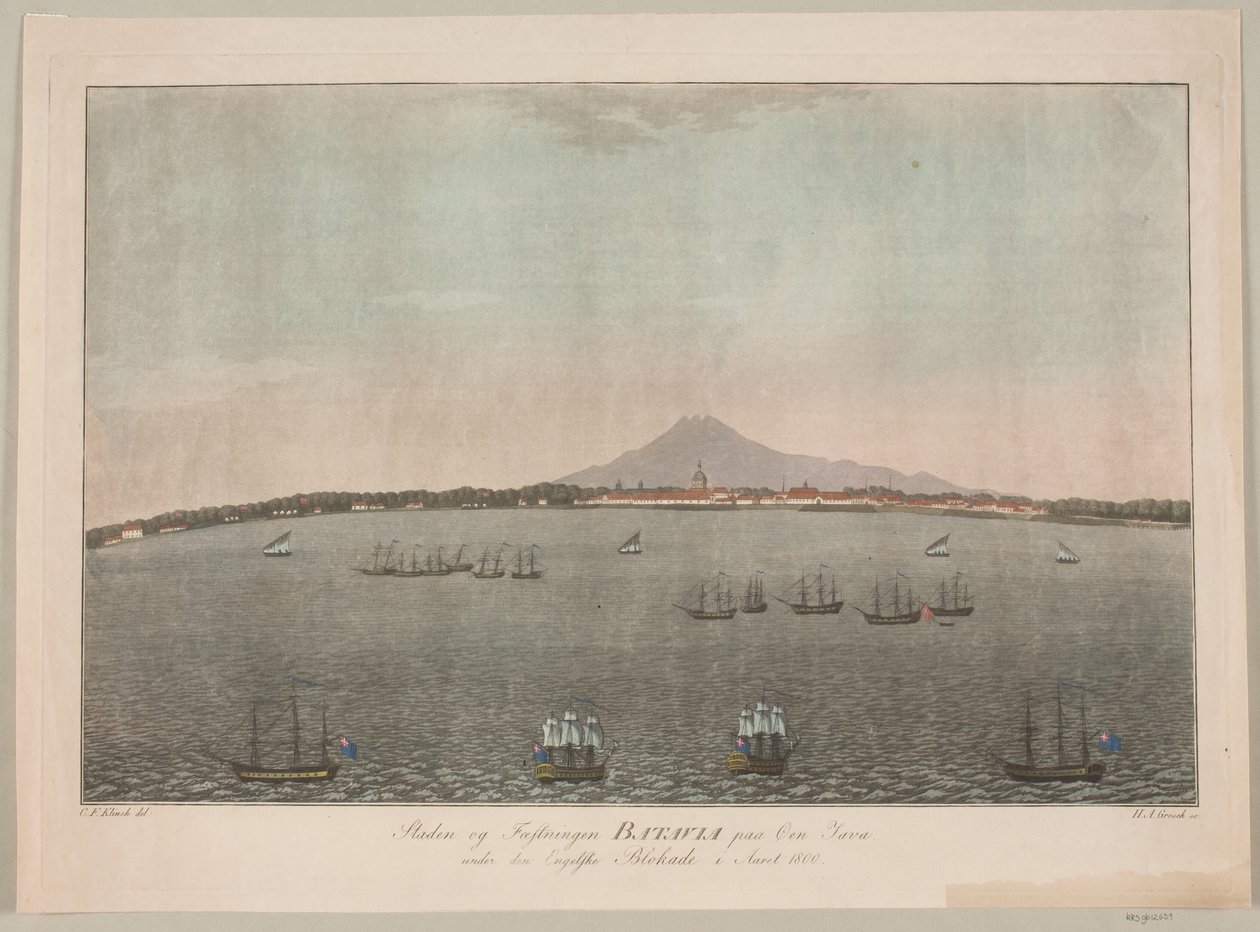 1800 yılında İngiliz ablukası sırasında Java adasındaki Batavia şehri ve kalesi by Heinrich Grosch