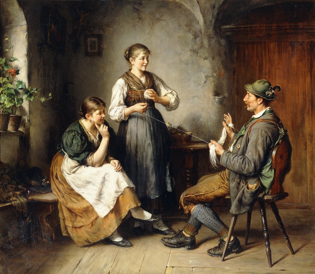 Bir İç Mekanda Üç Figür by Heinrich Hirt