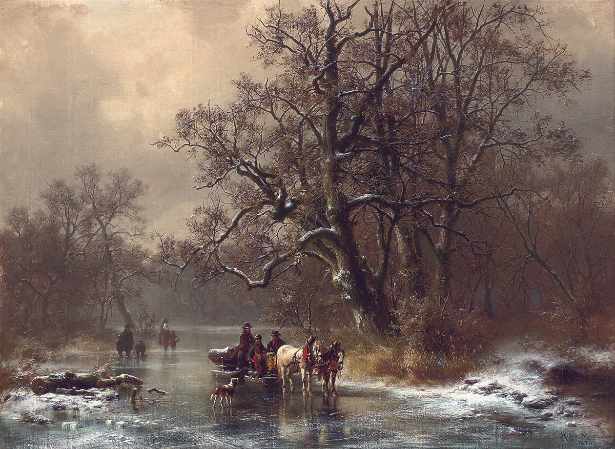 Donmuş bir su yolundaki kaydediciler, 1873 by Heinrich Hofer