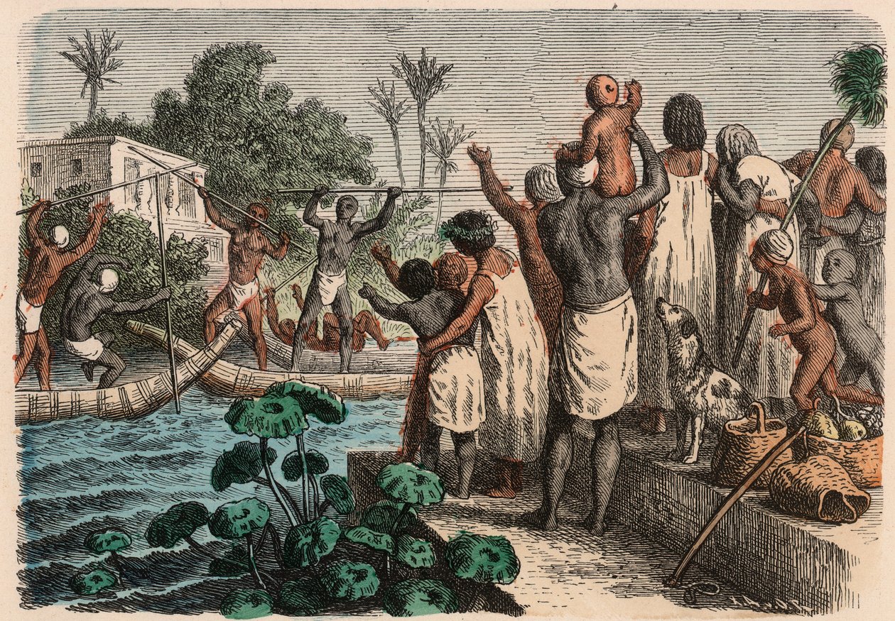 Antik Mısır: su mızrak dövüşü, 1866 by Heinrich Leutemann