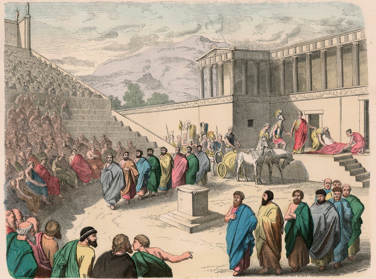 Antik Yunanistan: Tiyatro - Agamemnon trajedisinin prodüksiyonu by Heinrich Leutemann