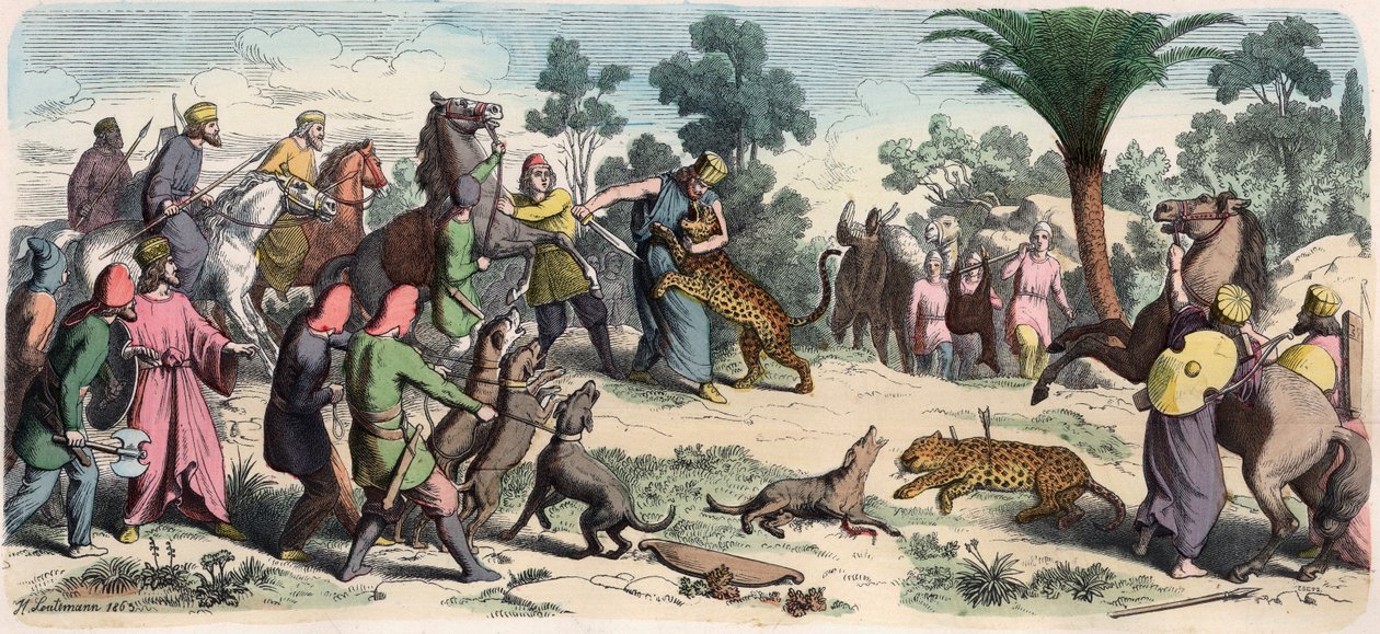 Antik Doğu: Bir Pers kralı ve maiyeti avı by Heinrich Leutemann