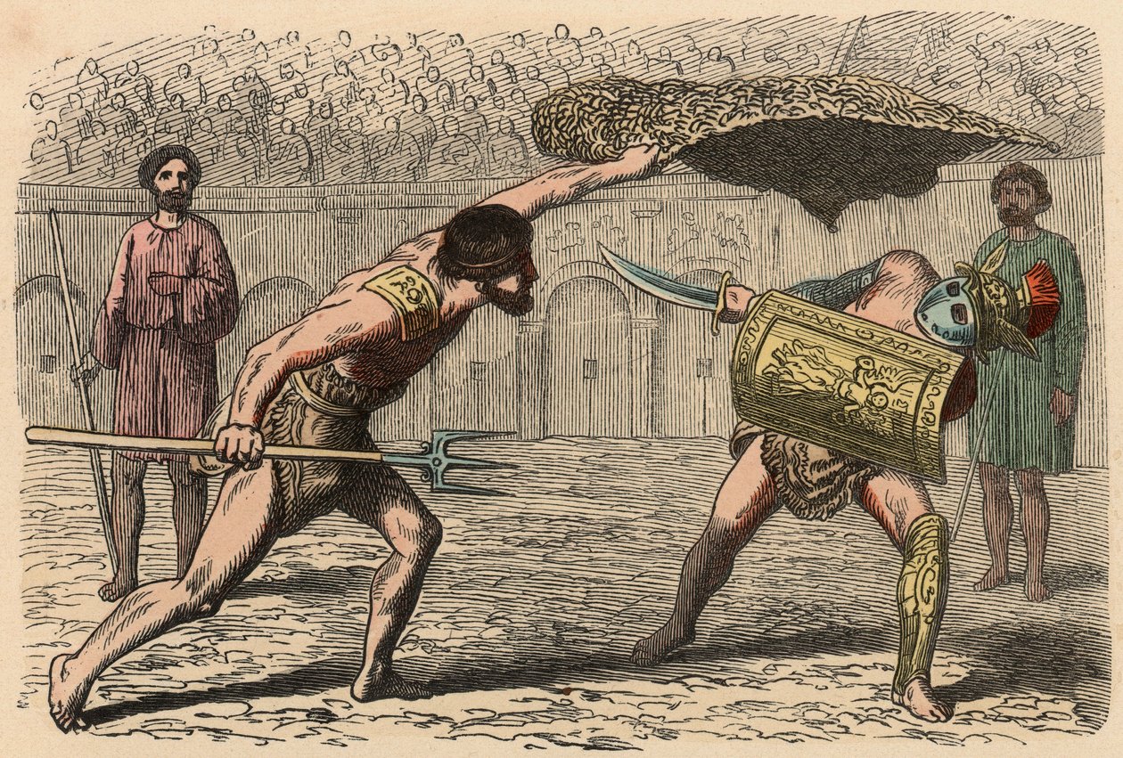 Antik Roma: Gladyatör amfitiyatroda savaşıyor by Heinrich Leutemann