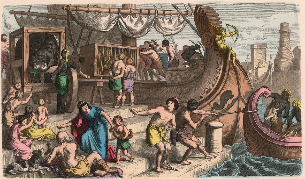 Antik Roma: Deniz Yolculuğu, Vahşi hayvanlar sirk için taşınır by Heinrich Leutemann