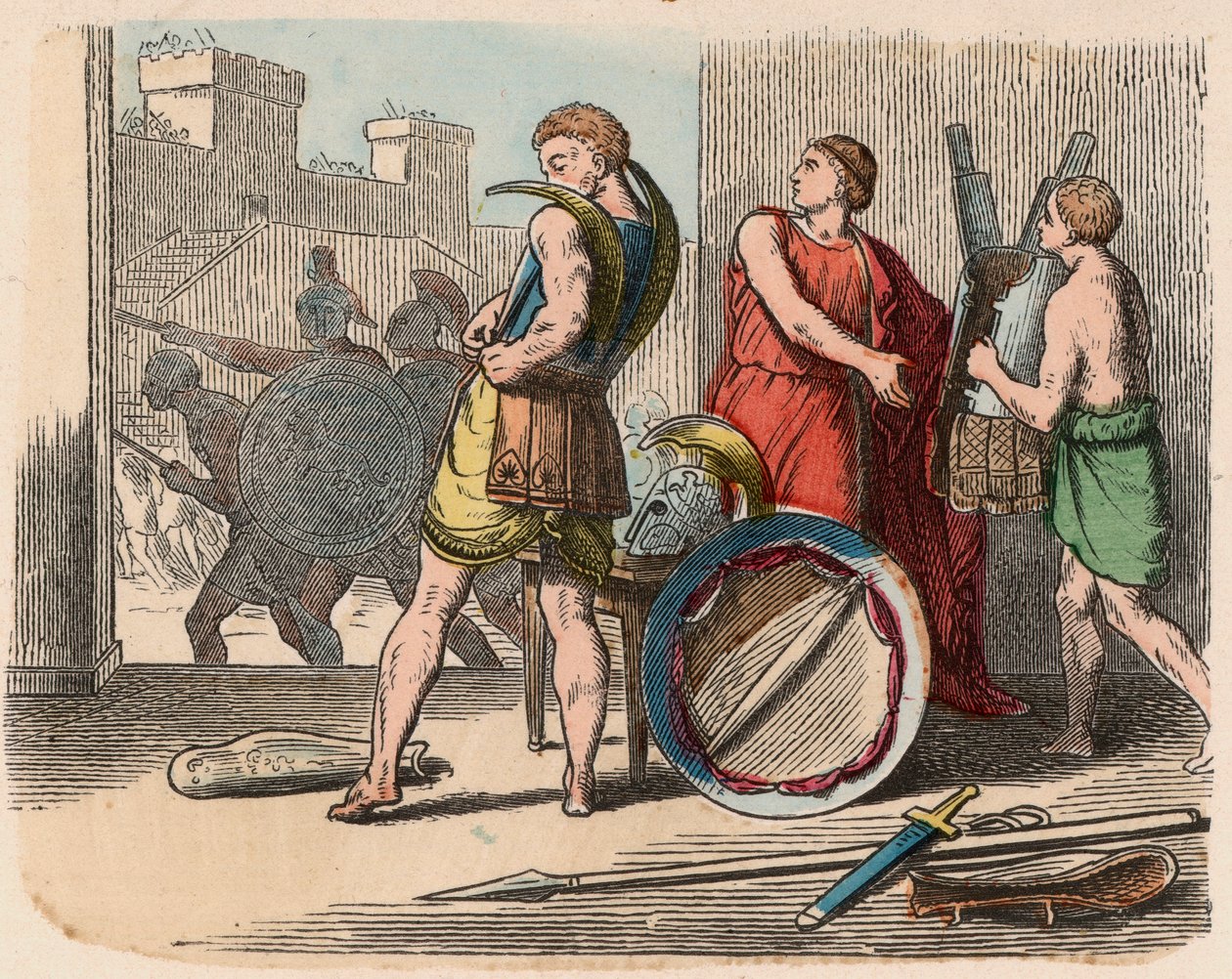 Cumhuriyetler zamanında Yunanistan: Savaşçılar zırhlarını giyerler by Heinrich Leutemann