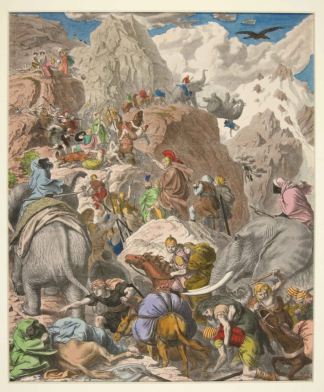 Hannibal Alpleri Geçerken, pub. 1866 (el renkli gravür) by Heinrich Leutemann