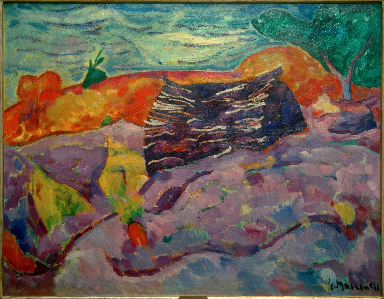 Bir odun yığını ile manzara by Heinrich Nauen