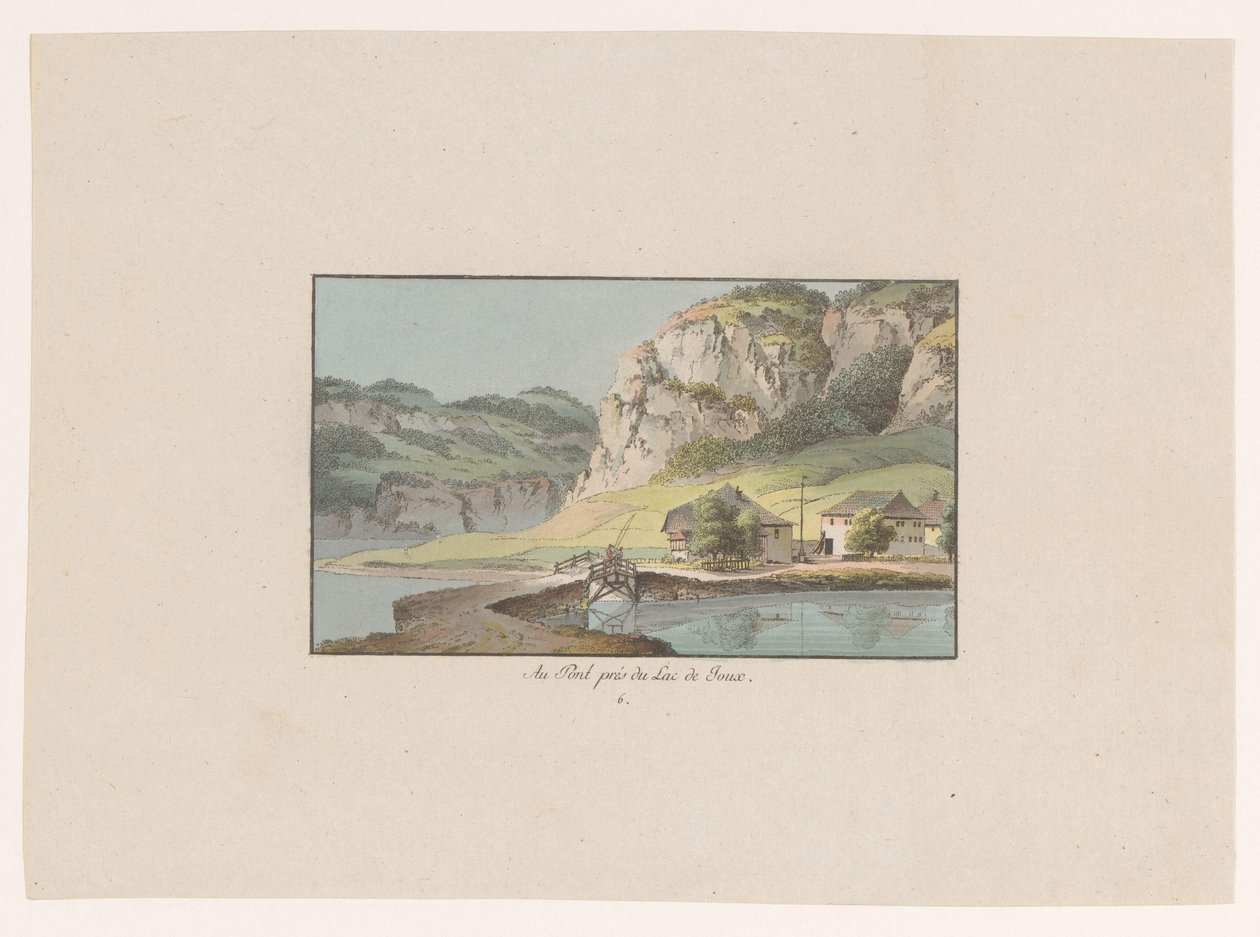 Lac de Joux'daki Le Pont'un görünümü Au Pont prés du Lac de Joux (nesne üzerindeki başlık) İsviçre'den görüntüler (dizi başlığı) Collection de quelques vues dessinées en Suisse d'après nature (seri başlığı) by Heinrich Rieter