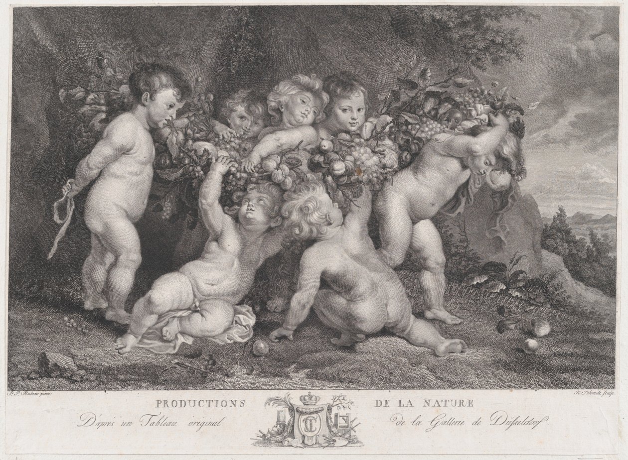 Bir meyve çelengi taşıyan yedi putti, ca. 1780-87. by Heinrich Schmitz