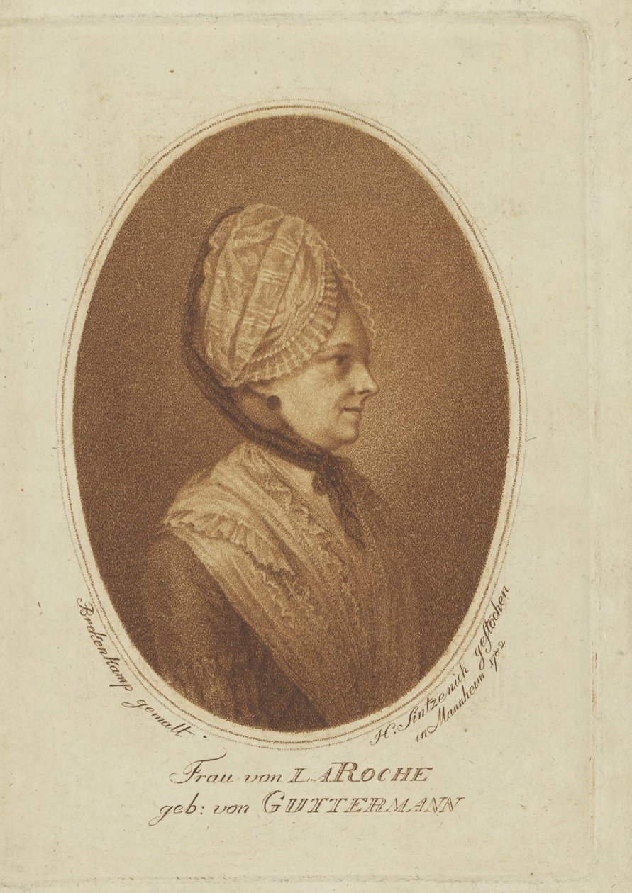 Sophie von La Roche, kızlık soyadı Gutermann von Gutershofen 1730-1807, 1782. by Heinrich Sintzenich