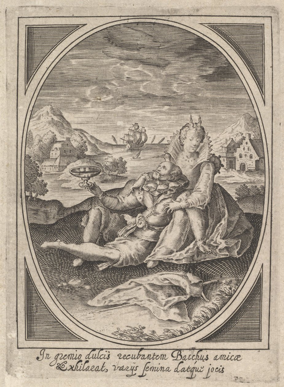 Yerde oturan bir çift, elinde kadeh tutan adam..., yakl. 1585-1621. by Heinrich Ulrich