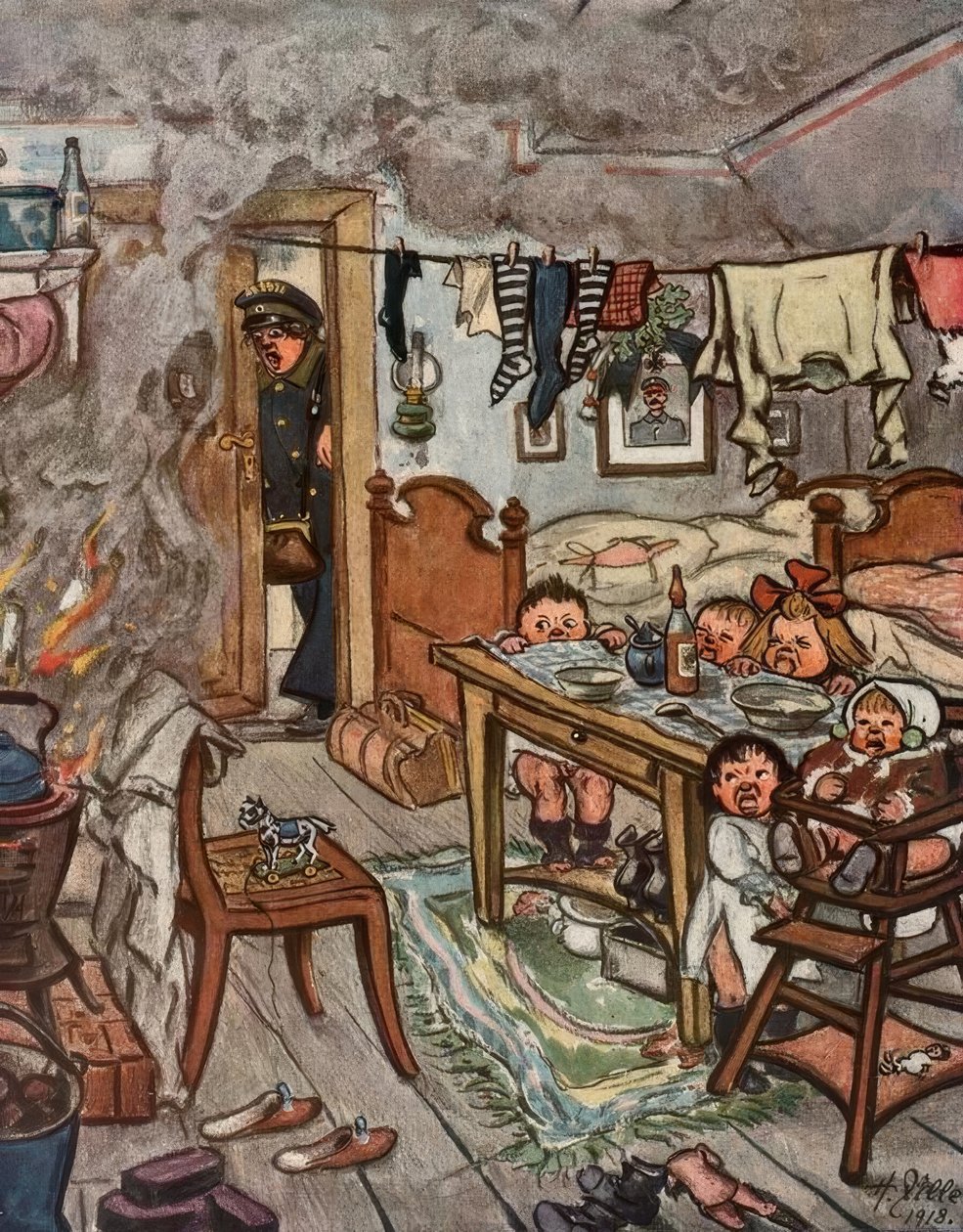 Tanrım, çocuklar! Yalnız bırakılamazsın! by Heinrich Zille