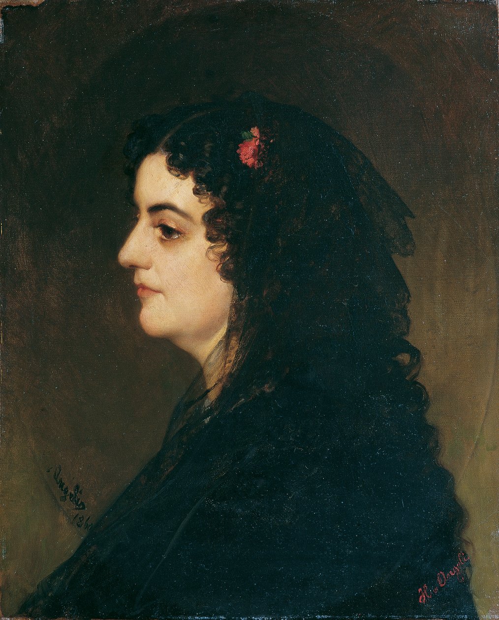 Bayan peçe ve karanfil ile profilde by Heinrich von Angeli