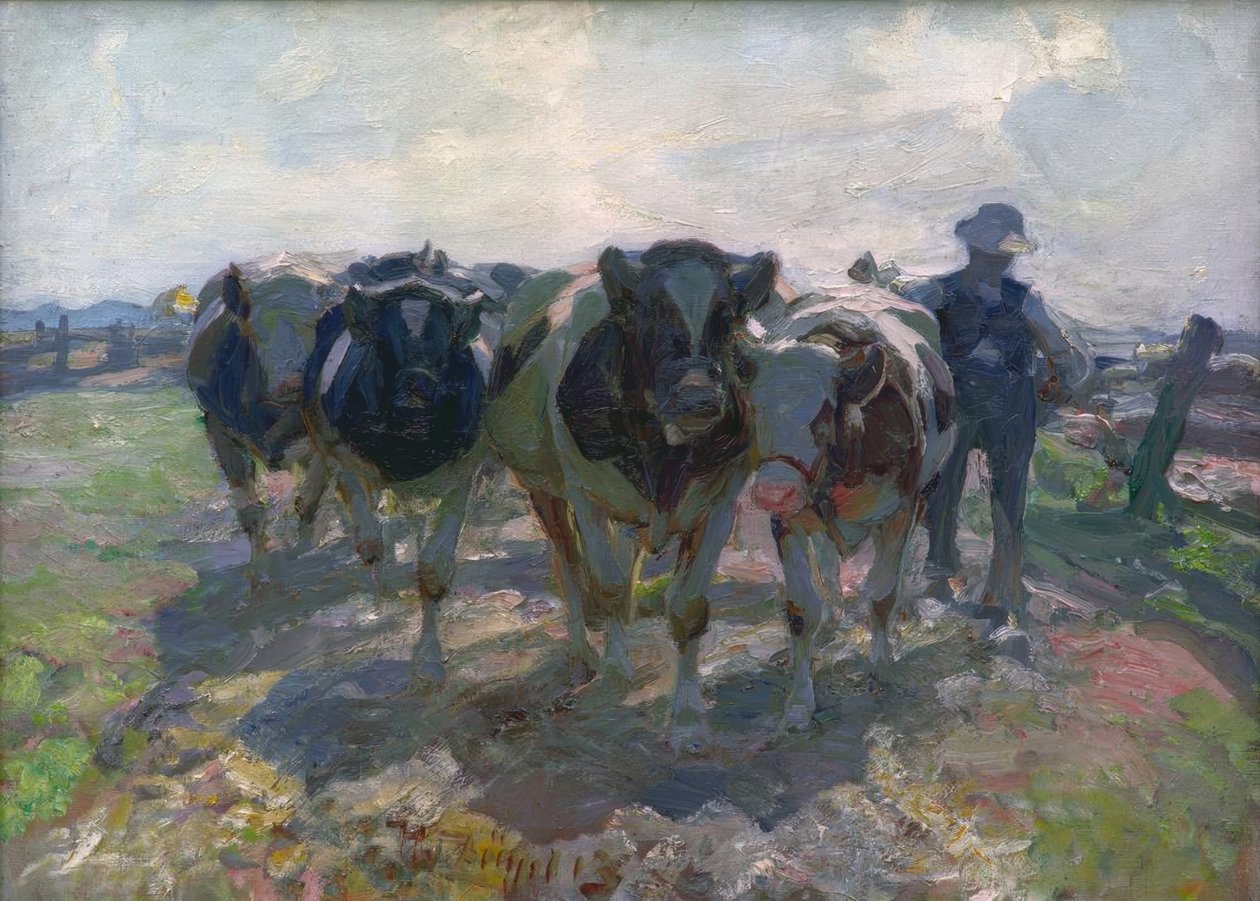 İnekler ile çiftçi by Heinrich von Zügel