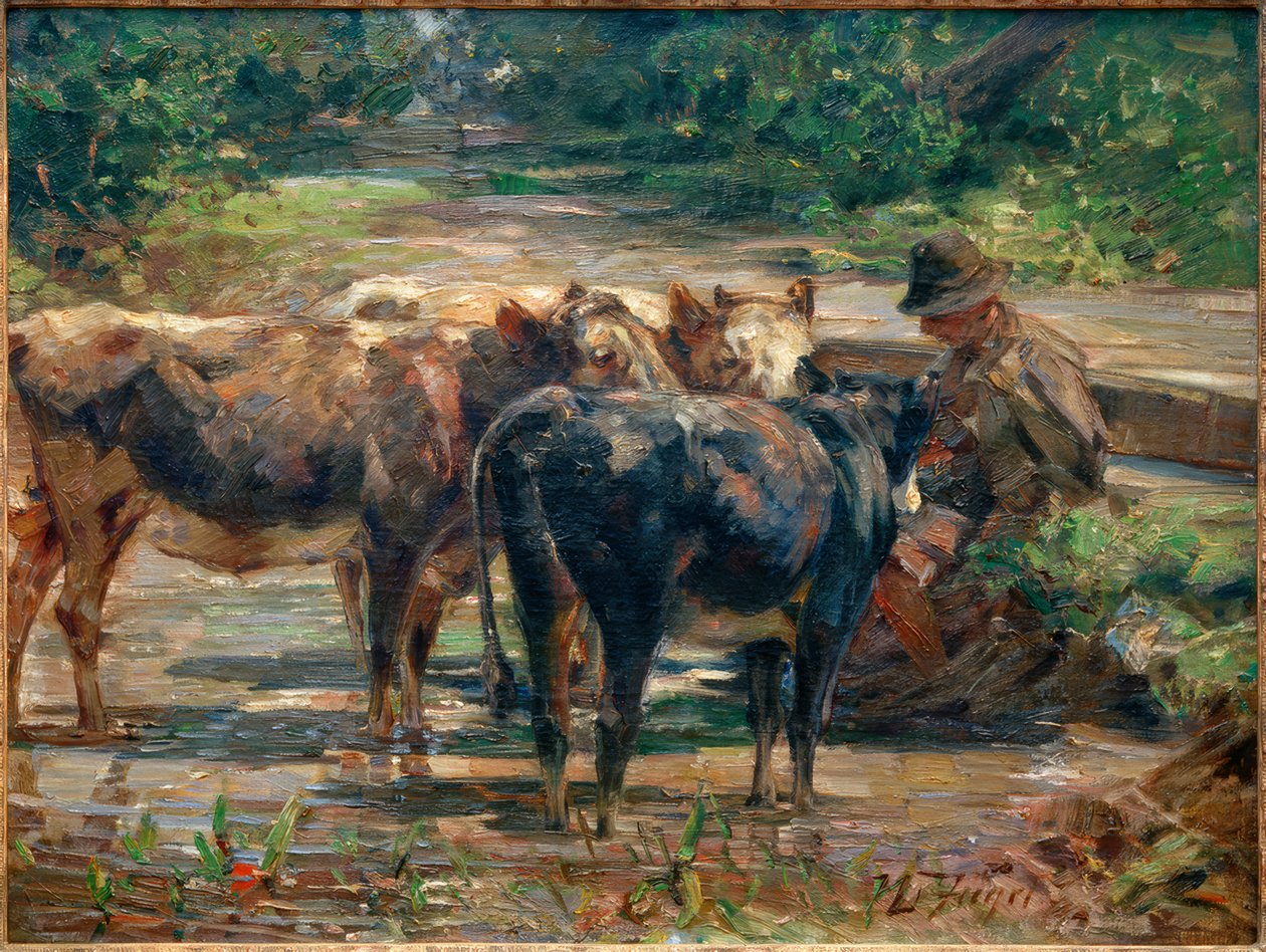 buzağı ile çoban by Heinrich von Zügel