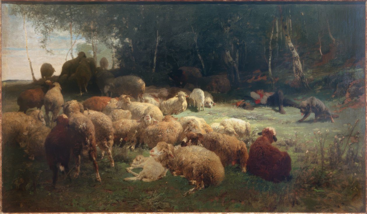 Koyun ile koyun çocuk by Heinrich von Zügel