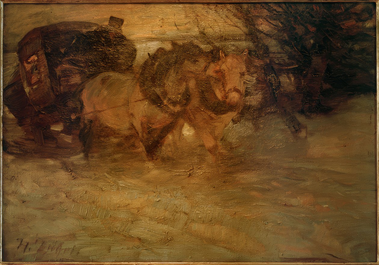 Karda posta arabası by Heinrich von Zügel