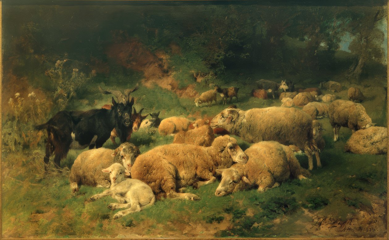 Ormanın kenarında dinlenme koyun by Heinrich von Zügel