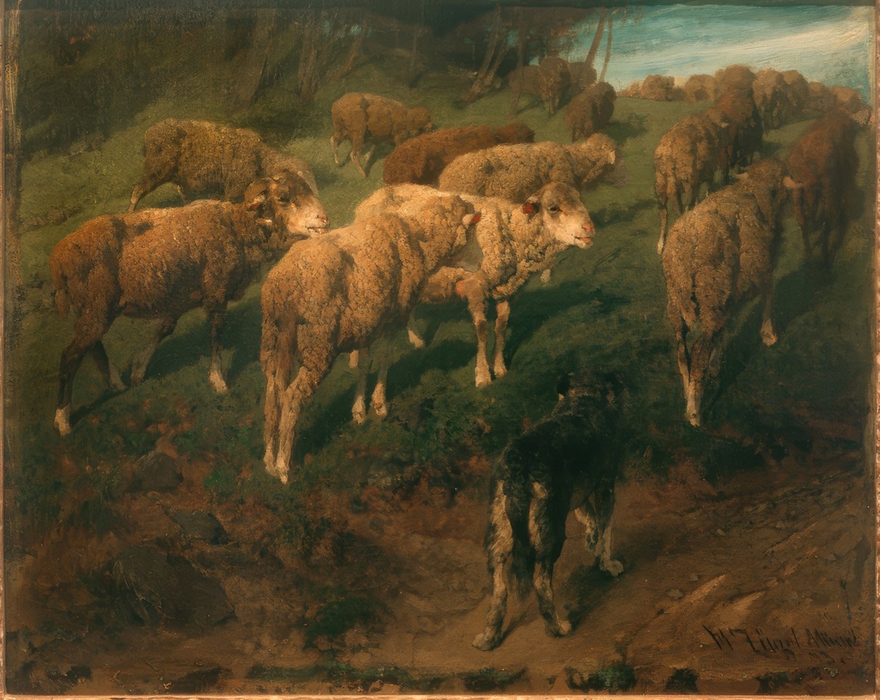 Siyah köpek ile koyun by Heinrich von Zügel