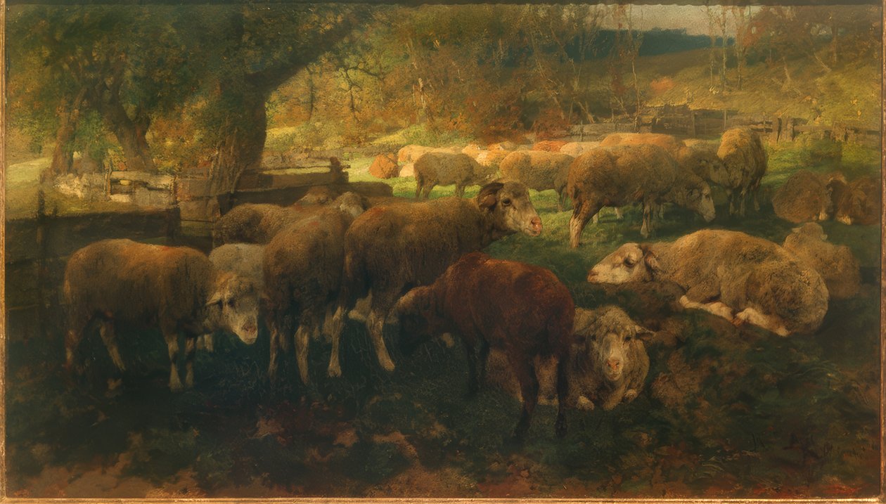 ağaçların altında koyun by Heinrich von Zügel