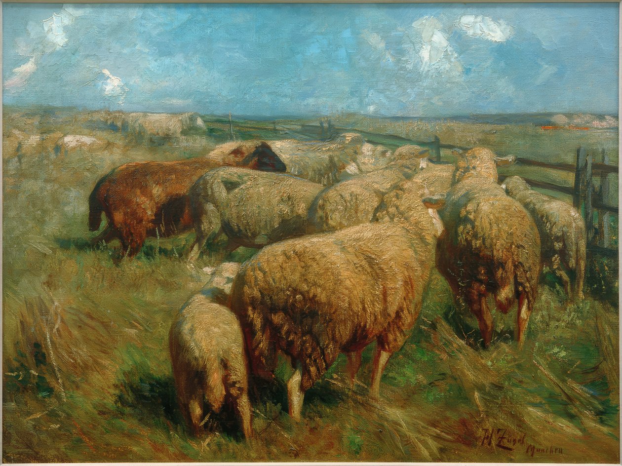 Yaz ortasında koyun sürüsü by Heinrich von Zügel