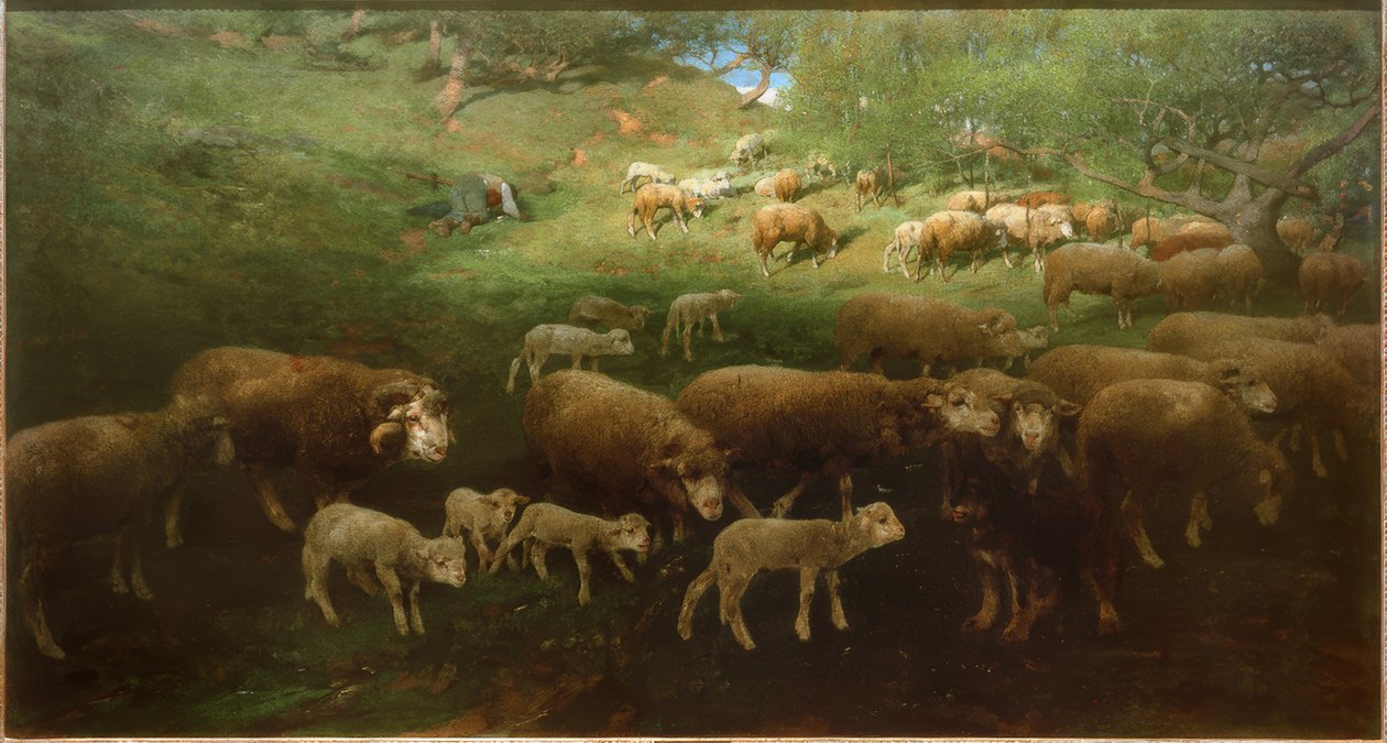 Kuzu ile koyun sürüsü by Heinrich von Zügel